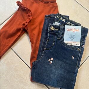 Cat & Jack Blue Jeans and Rust Leggings Set
